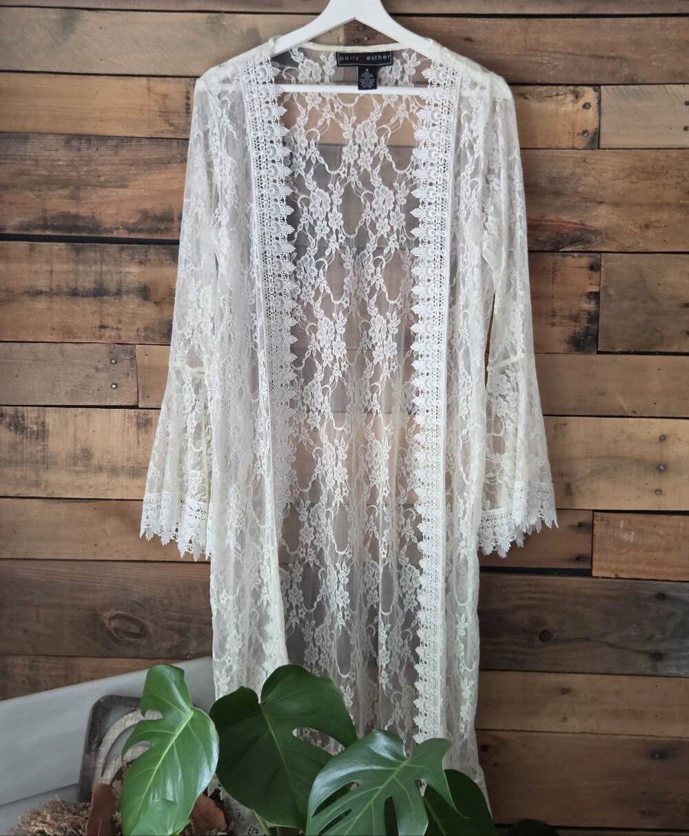 Polly & Esther Ivory Lace Kimono Cover-Up
